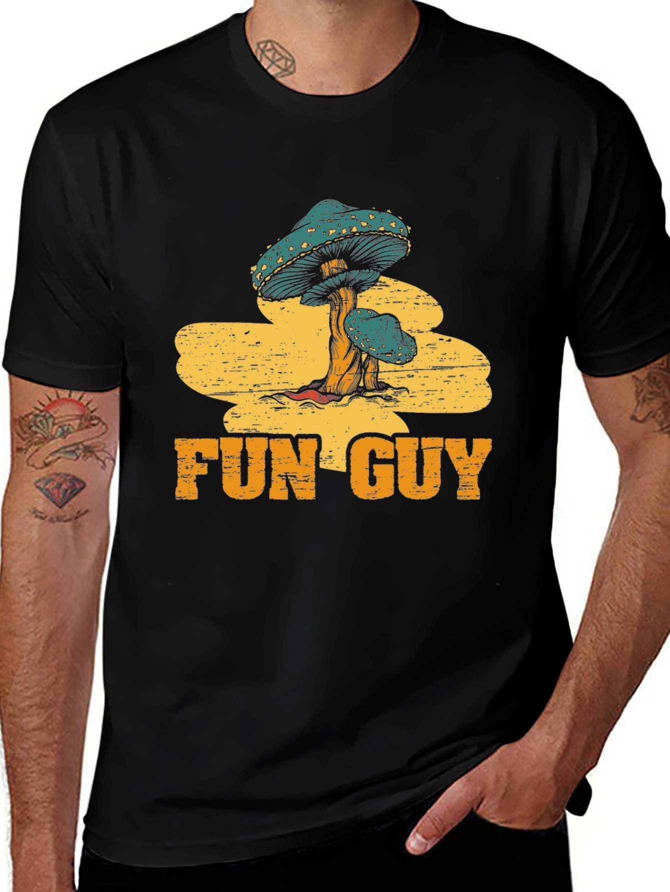 Fun Guy Mushroom Graphic Tee - Black