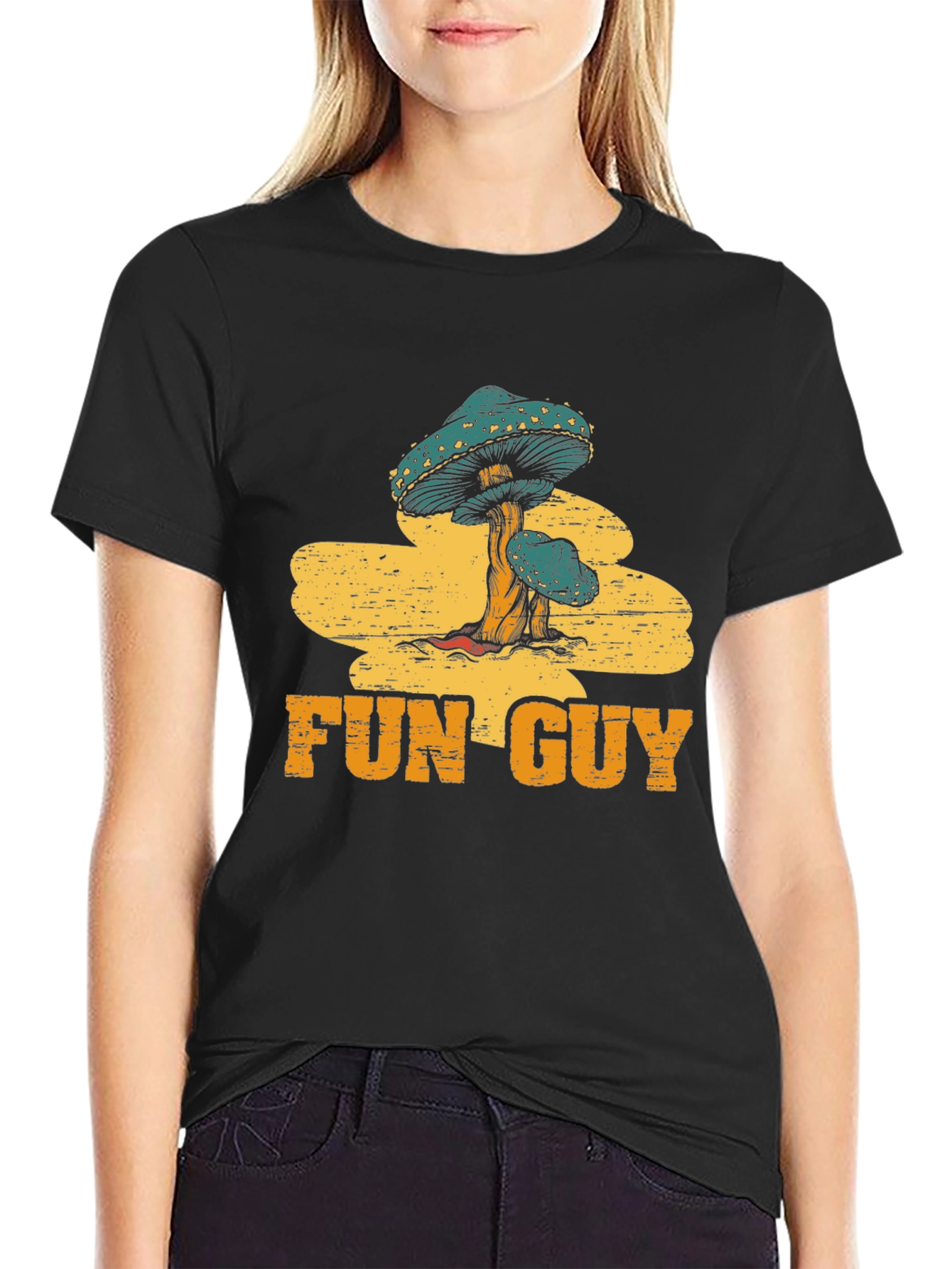 Fun Guy Mushroom Graphic Tee - Black