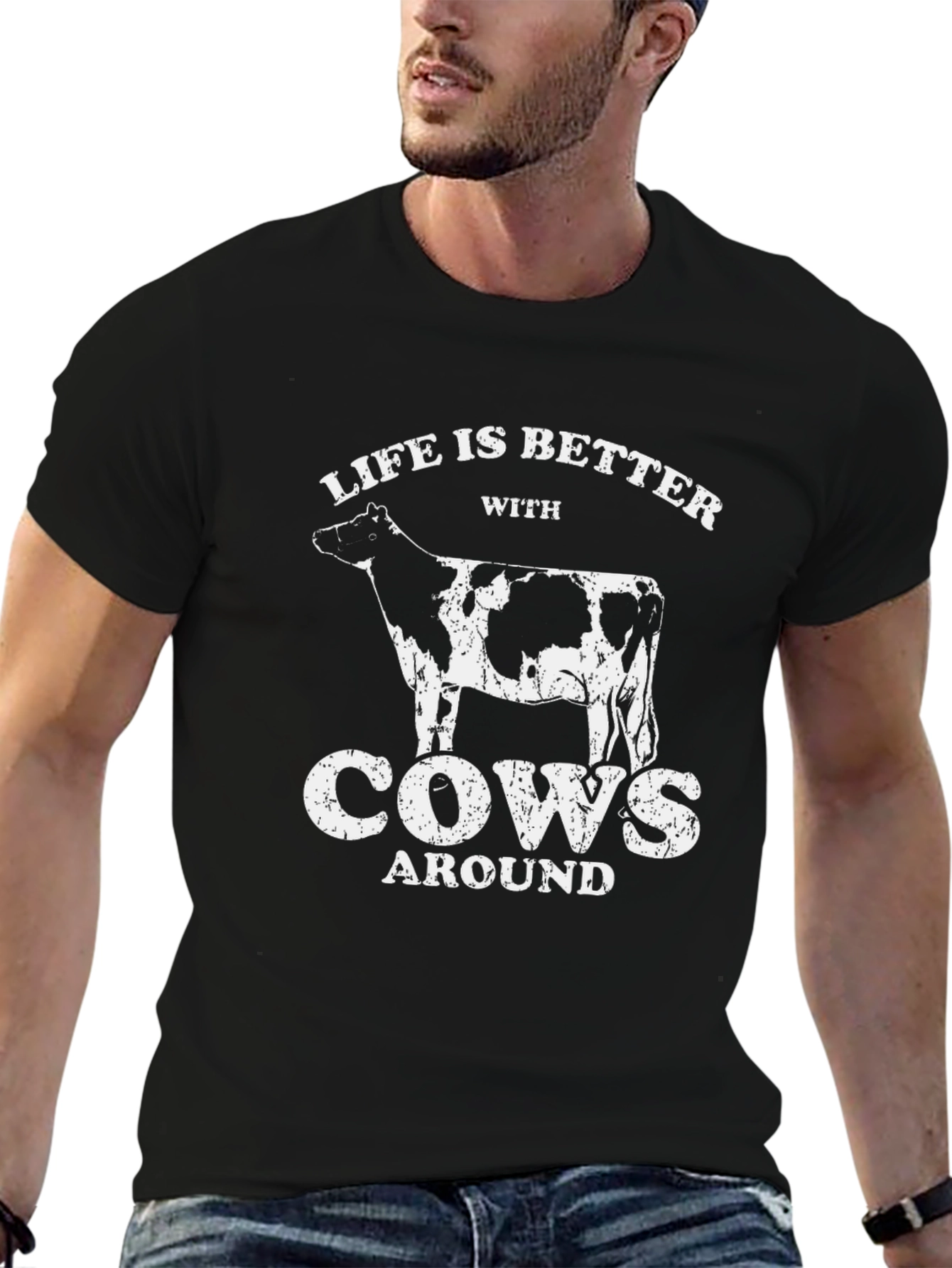 Life is Better with Cows Black Graphic T-Shirt