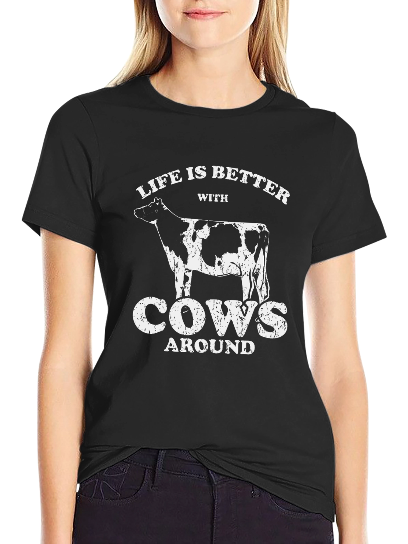 Life is Better with Cows Black Graphic T-Shirt