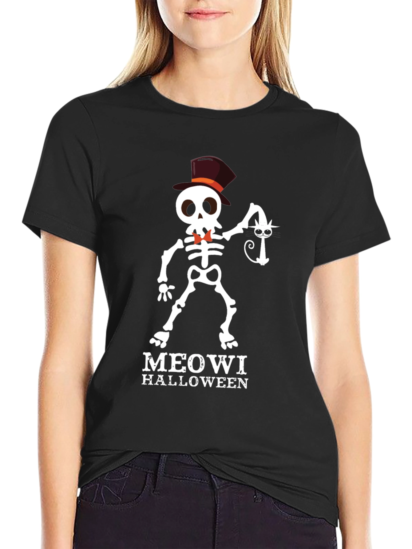 Meowi Halloween T-Shirt - Skeleton Cat Lover Tee