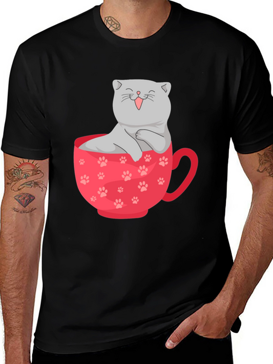 Cat in a Cup T-Shirt - Cute Cartoon Pet Tee