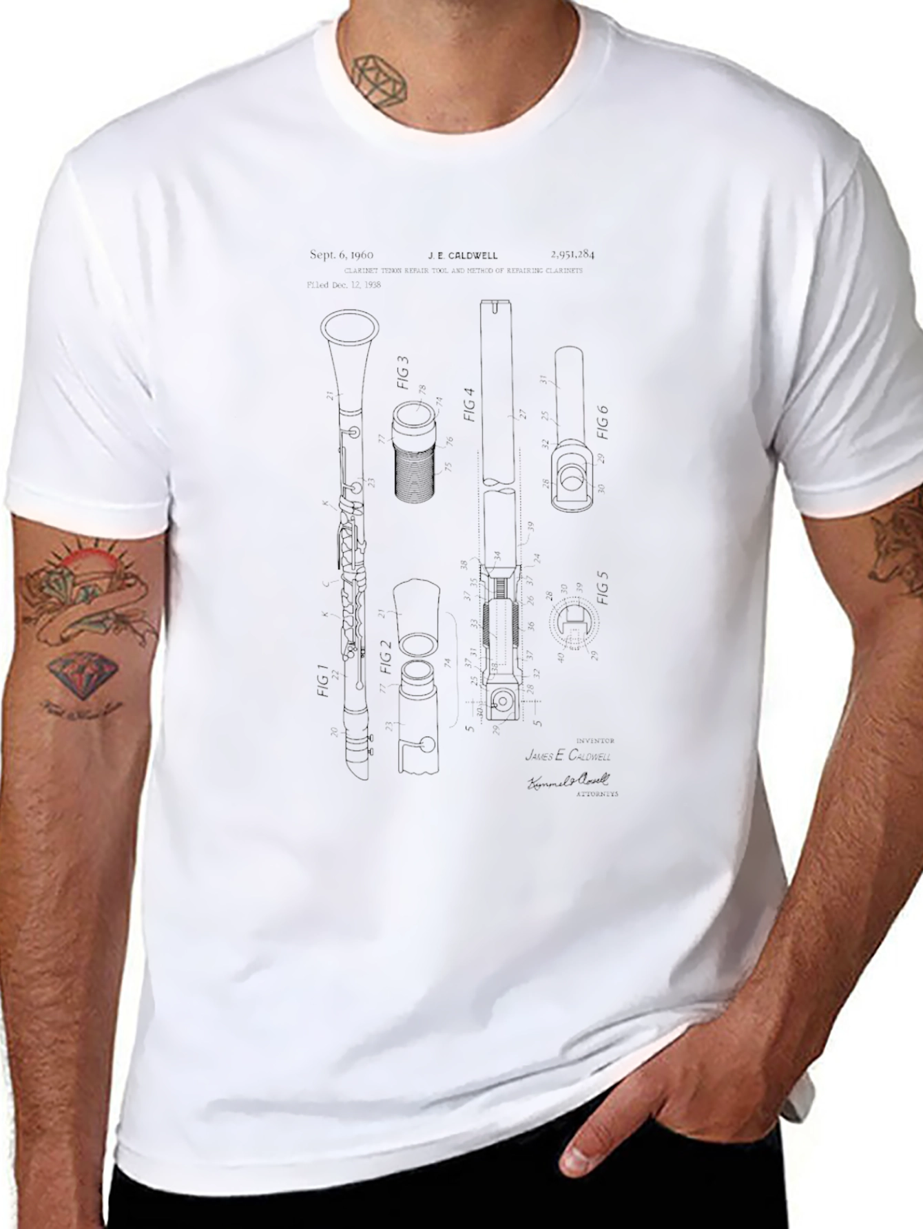 Clarinet Patent Print Black T-Shirt