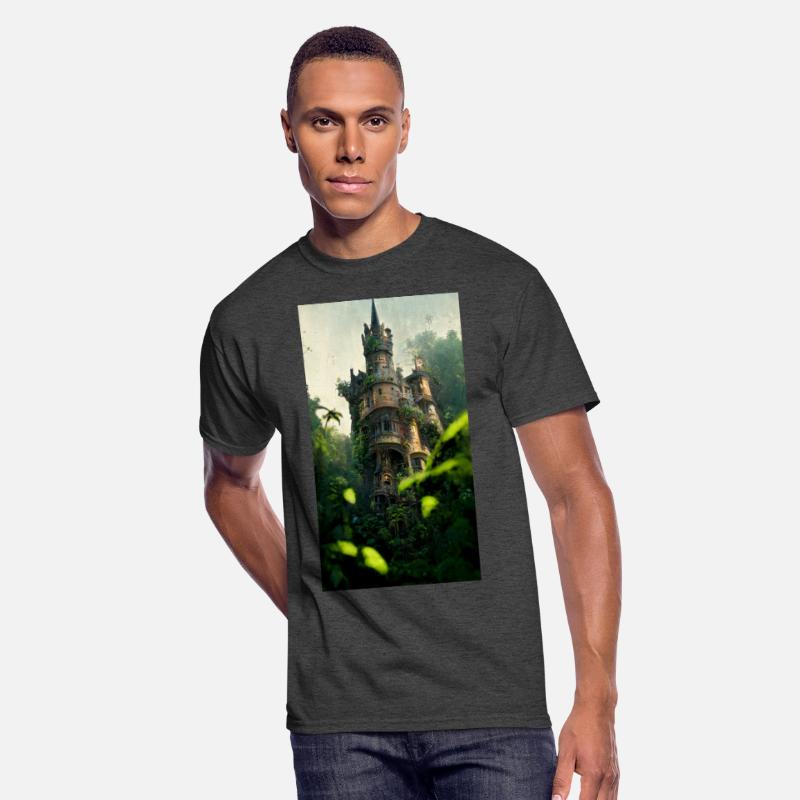 An old abandoned castle in the jungle. Green
