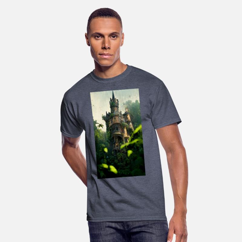 An old abandoned castle in the jungle. Green