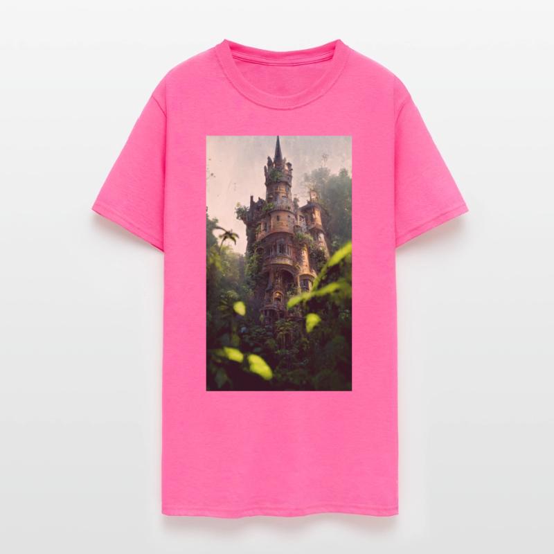 An old abandoned castle in the jungle. Green