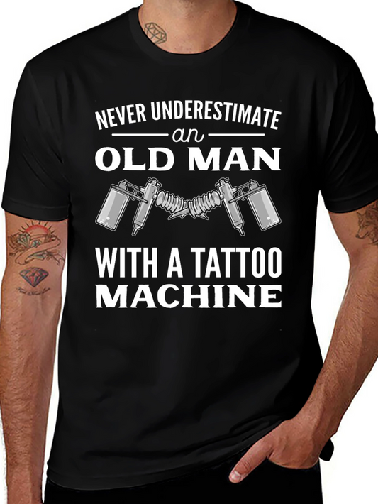 Old Man Tattoo Machine Graphic Tee - Cool Gift Idea