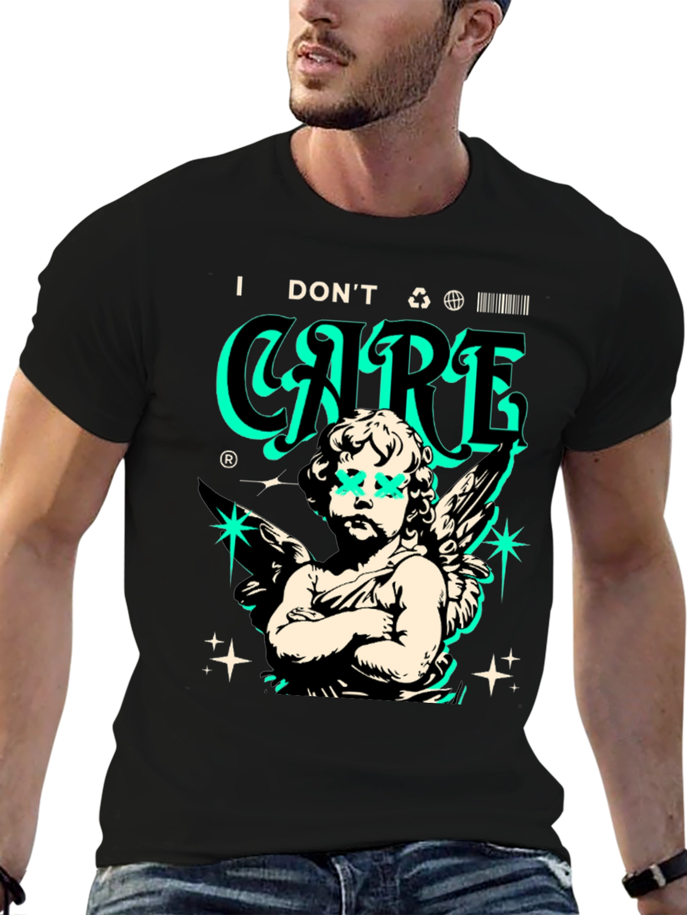 Edgy Angel Graphic T-Shirt - Black Cotton Tee
