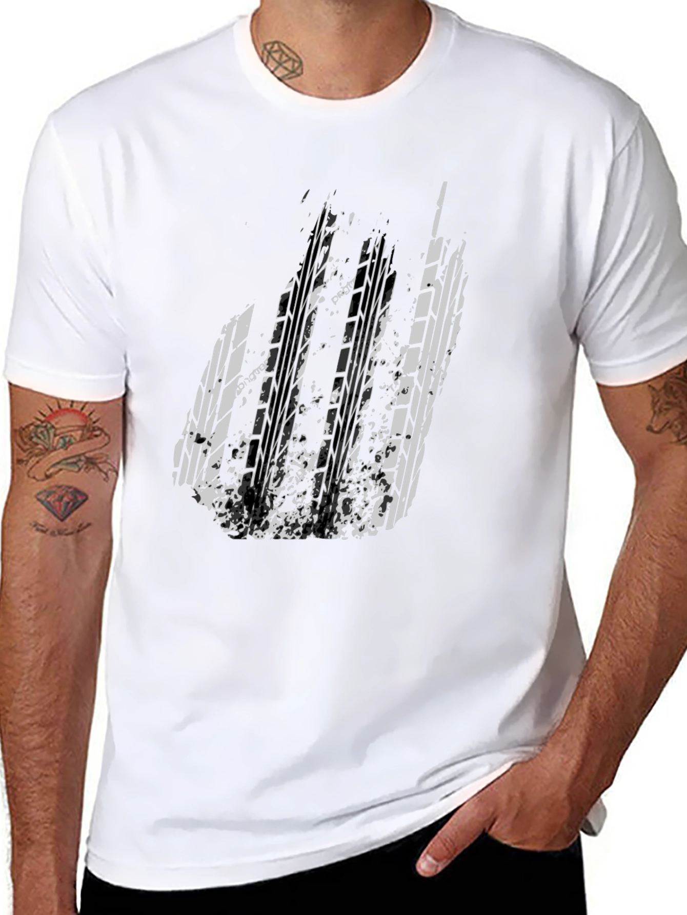 Distressed Tire Track Graphic Tee - Black