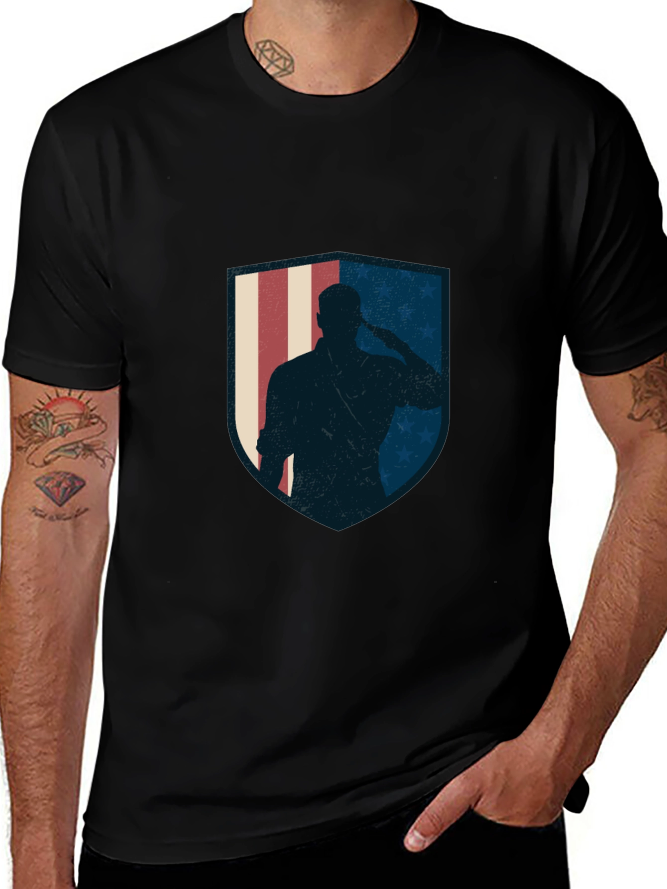 Patriotic Soldier Graphic Tee - Black