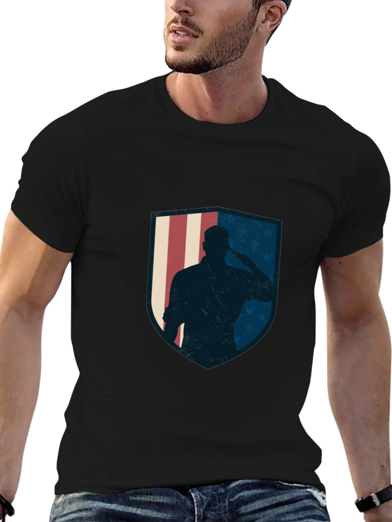Patriotic Soldier Graphic Tee - Black