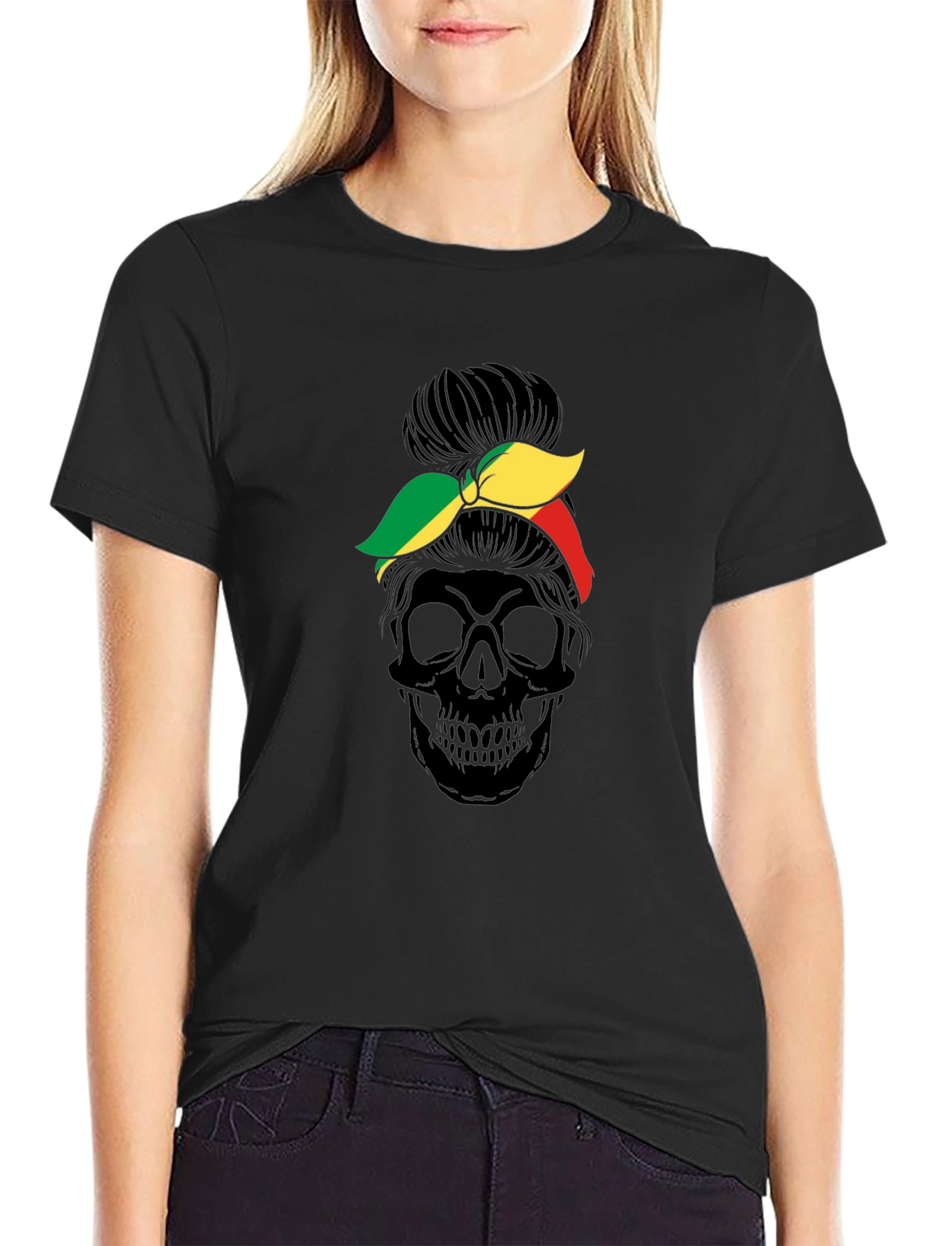 Skull Messy Bun T-Shirt - Unique Graphic Tee