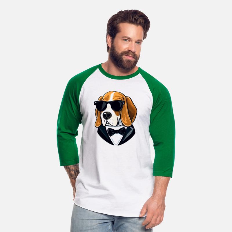 BEAGLE WEARING SUNGLASSES AND TUXEDO