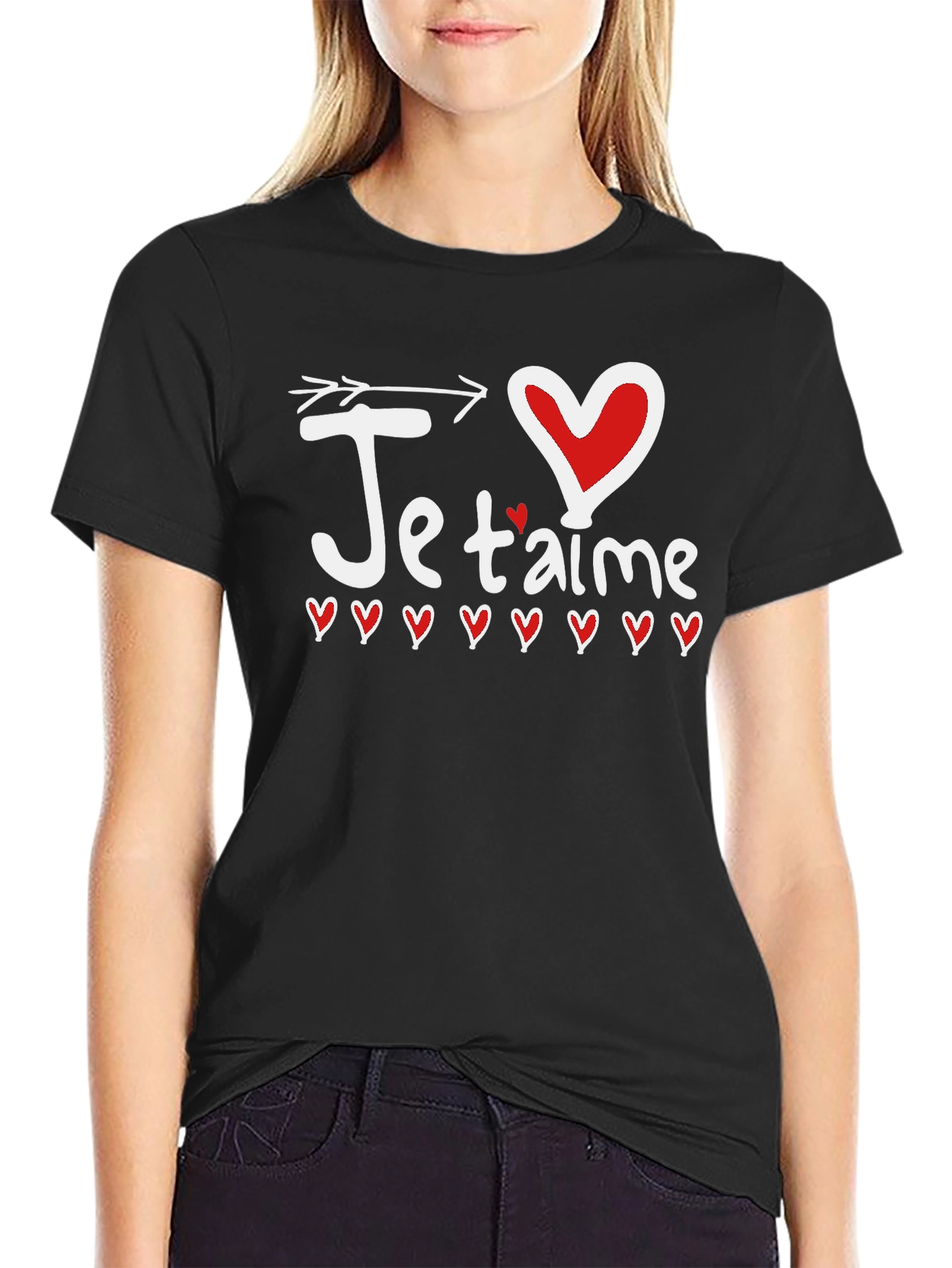 Je Taime Heart Arrow Graphic Tee - Black
