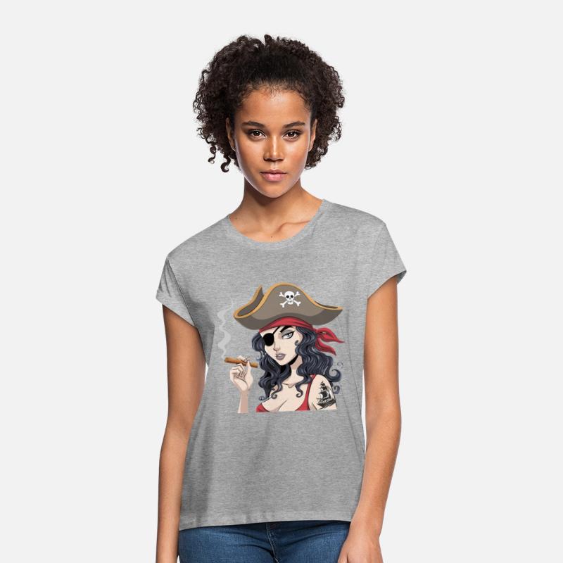 Bold Buccaneer Pirate Woman with Cigar and Skull