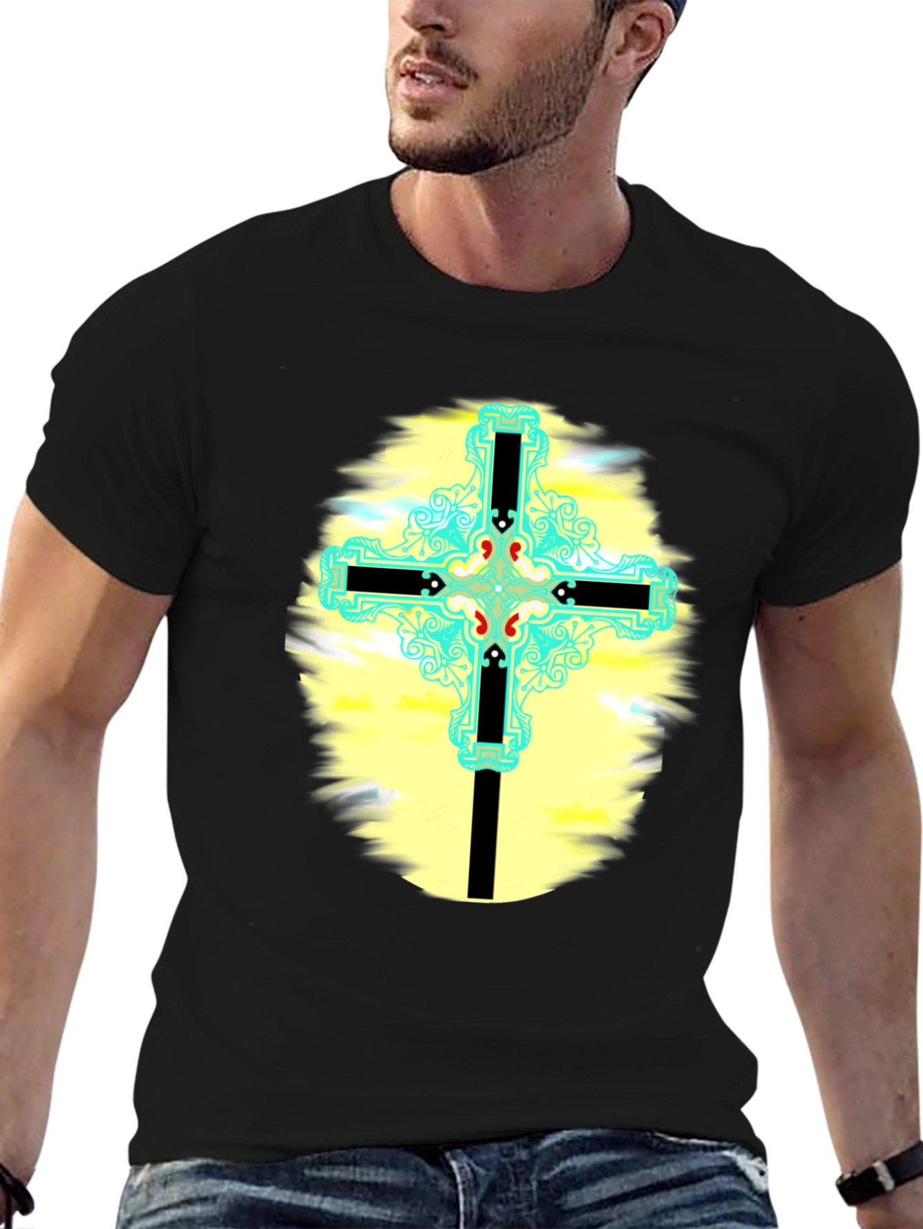 Cross Graphic T-Shirt - Black Cotton Blend