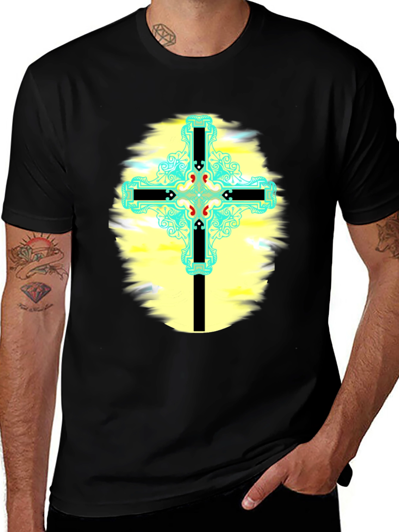 Cross Graphic T-Shirt - Black Cotton Blend