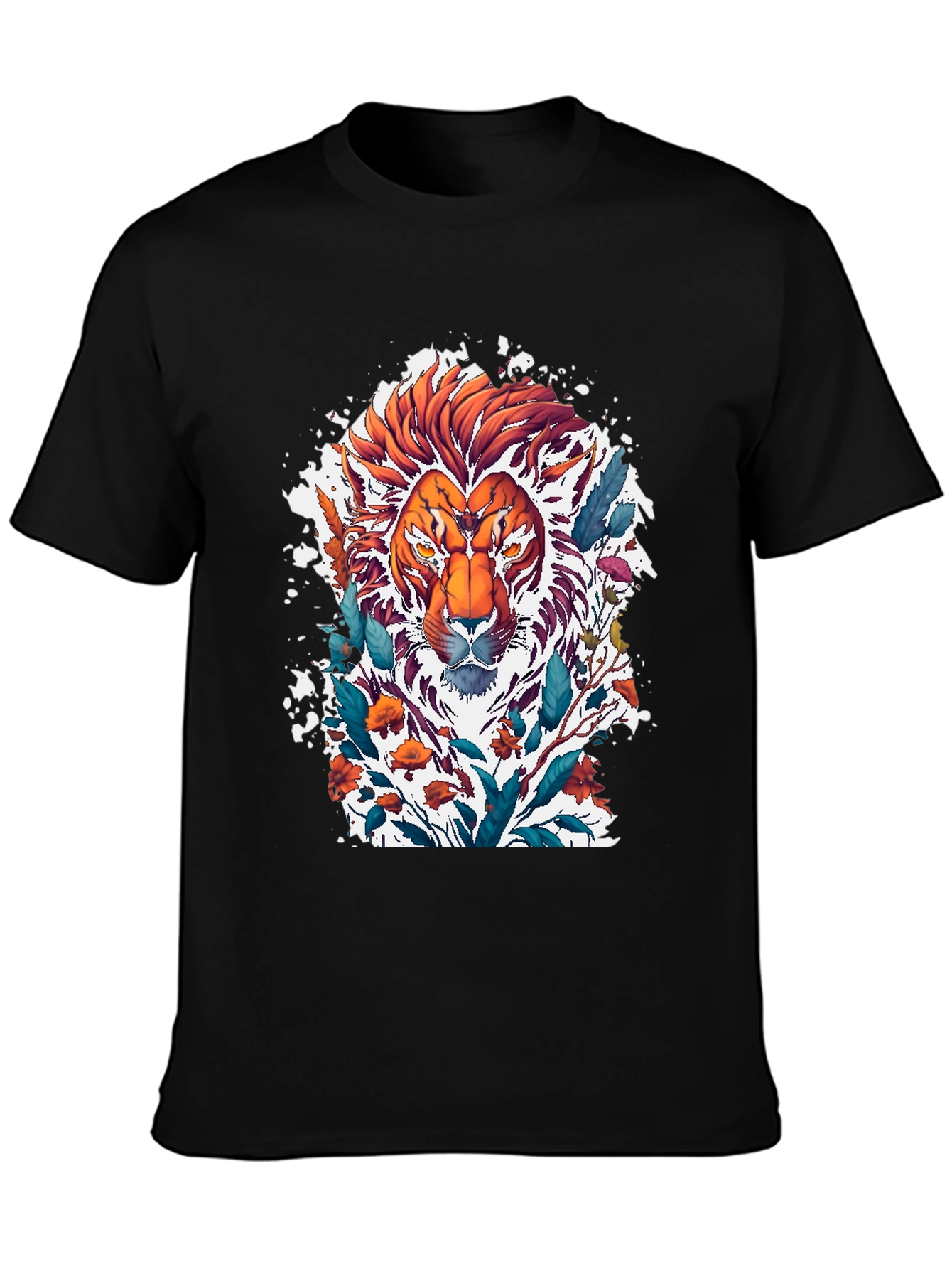 Lion Floral Graphic Tee - Artistic Mens T-Shirt