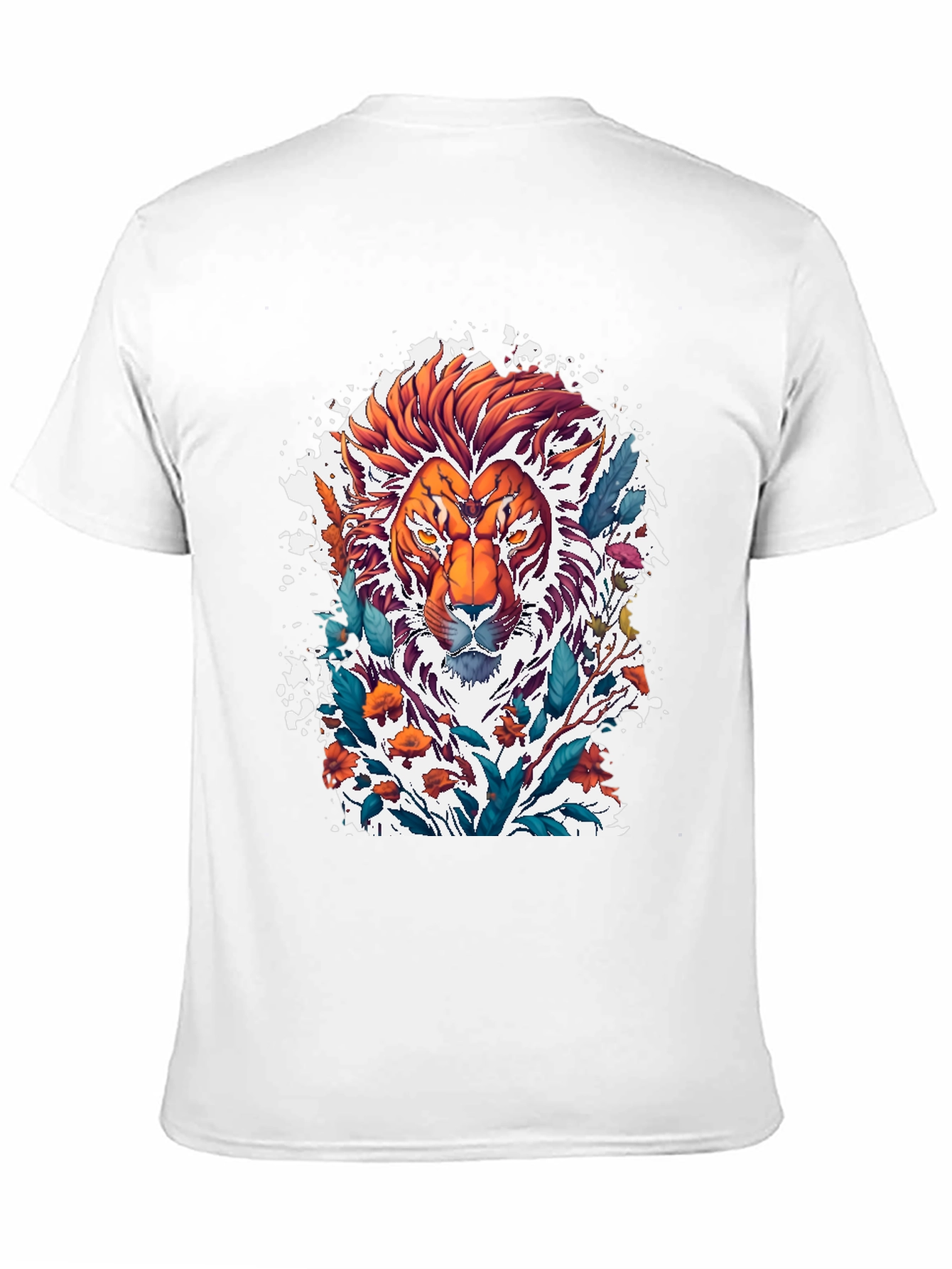 Lion Floral Graphic Tee - Artistic Mens T-Shirt