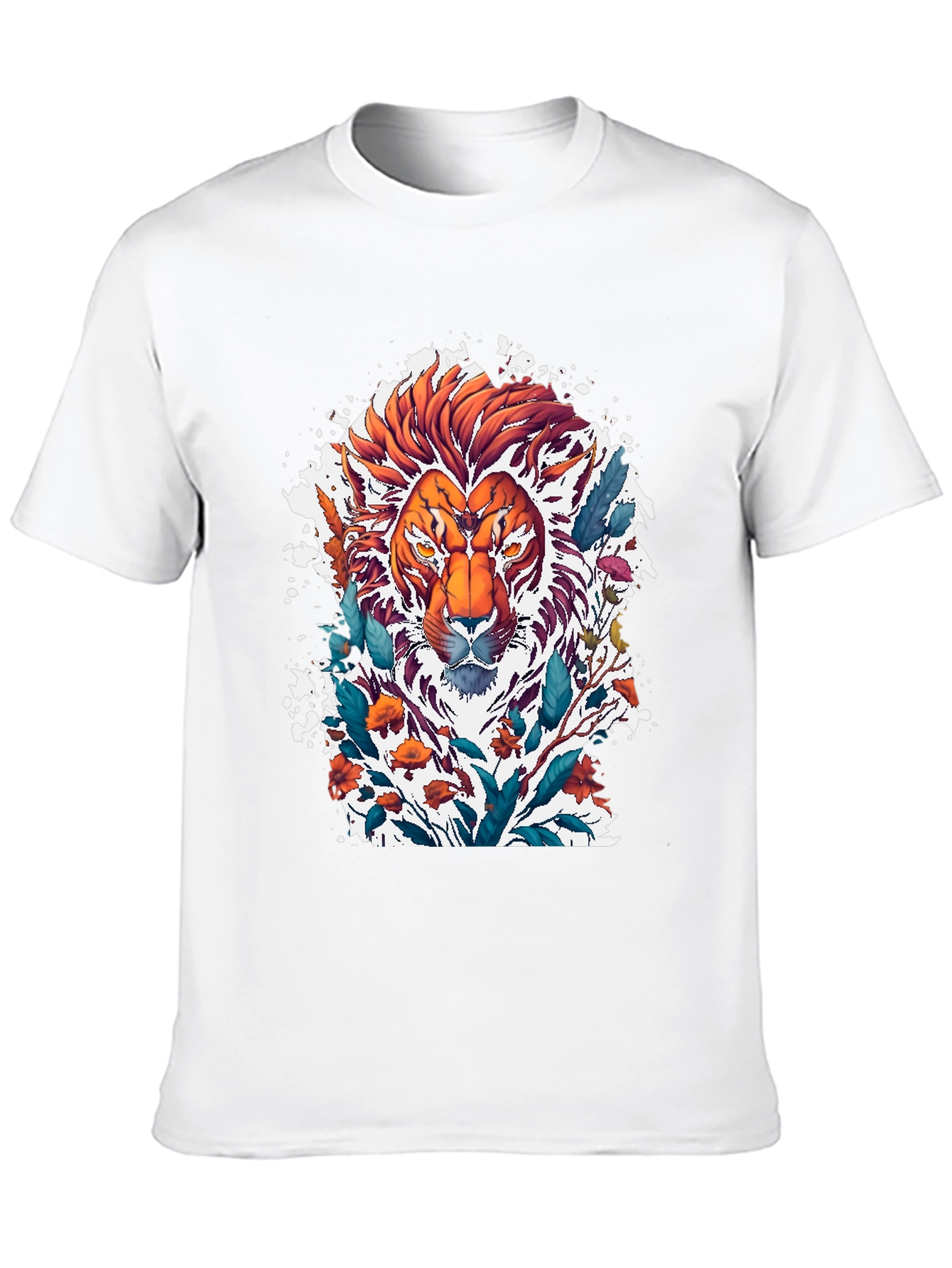 Lion Floral Graphic Tee - Artistic Mens T-Shirt