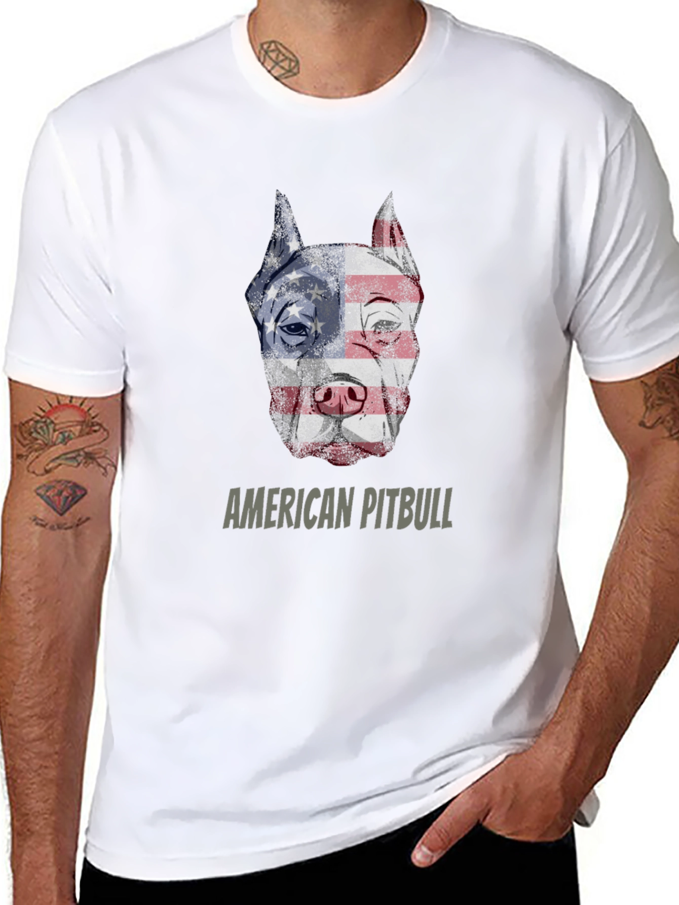 American Pitbull T-Shirt Patriotic USA Flag Dog