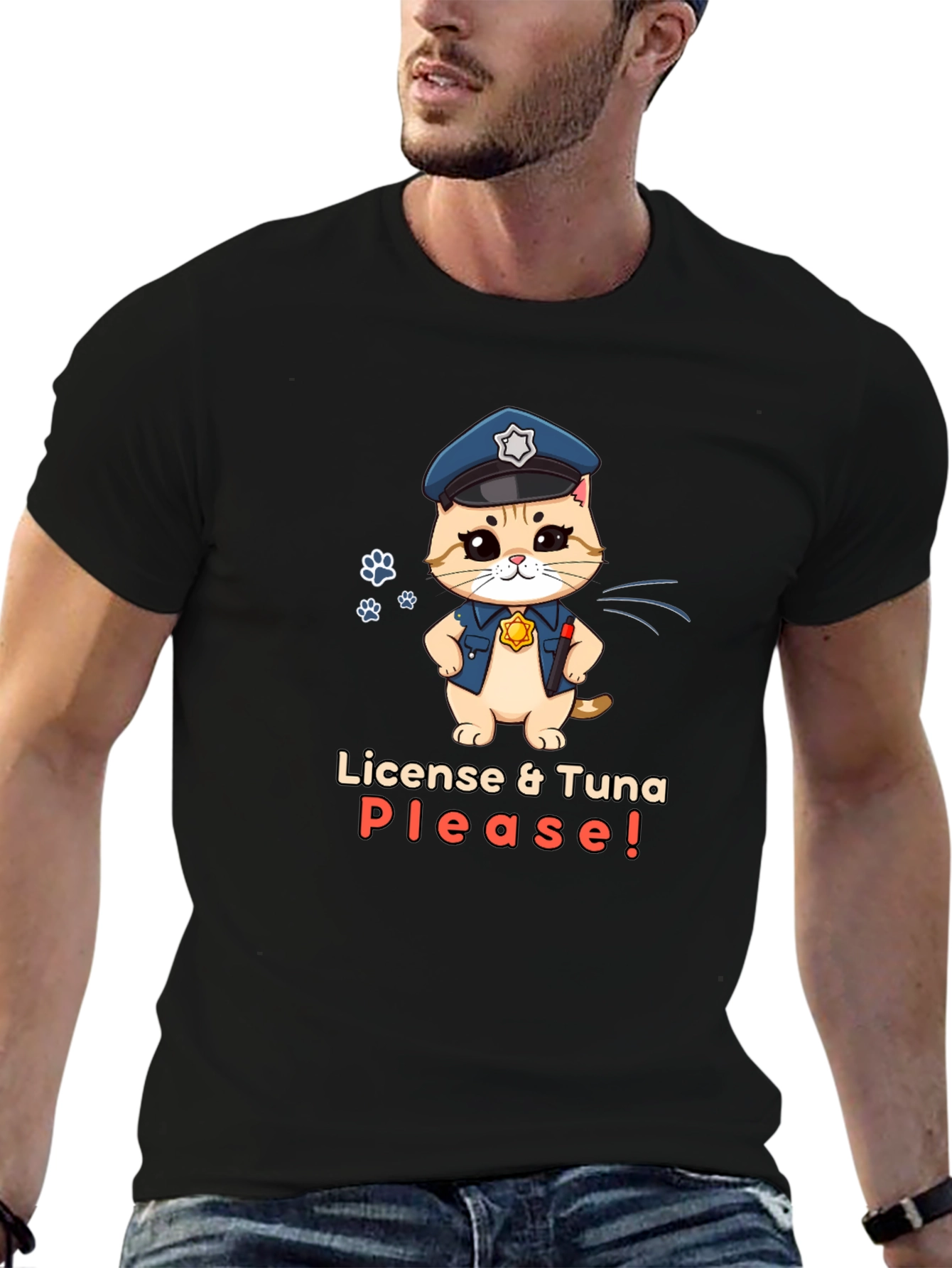 Funny Police Cat T-Shirt - License & Tuna Please!