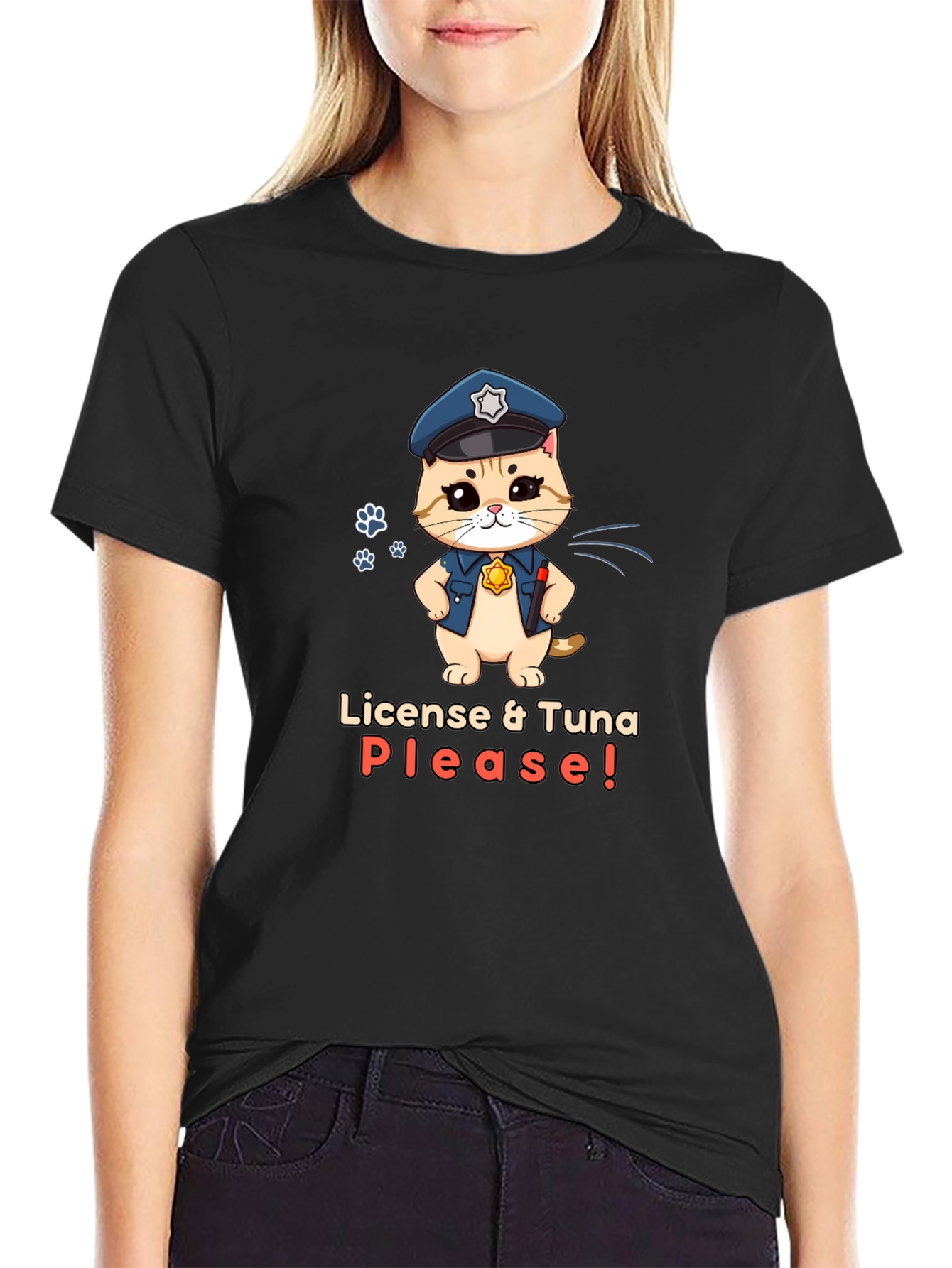 Funny Police Cat T-Shirt - License & Tuna Please!