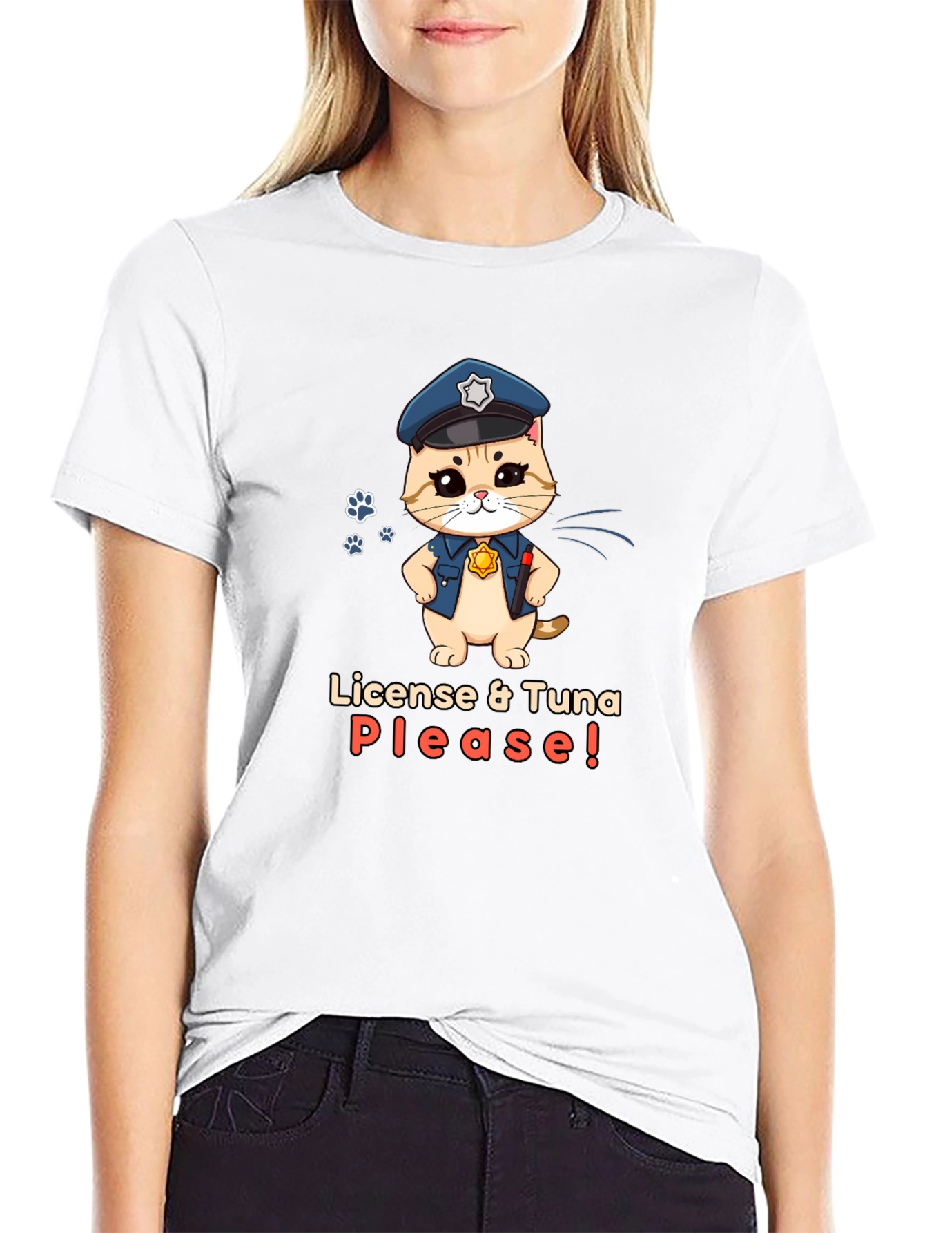 Funny Police Cat T-Shirt - License & Tuna Please!