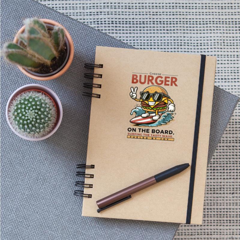 Cheeseburger on board surfing the tasty waves