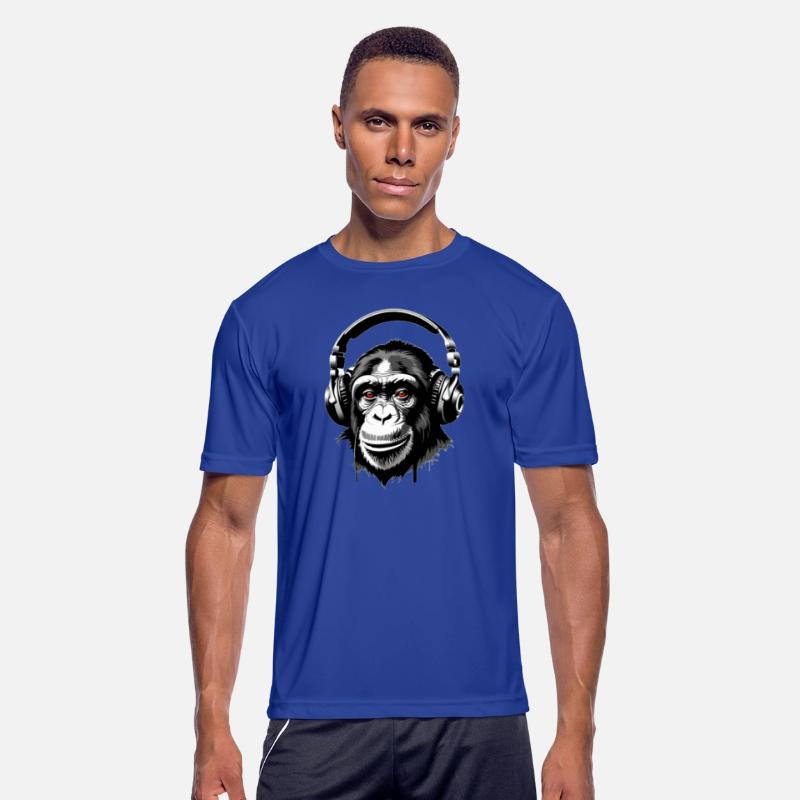 Chimpanzee wearing a headphones