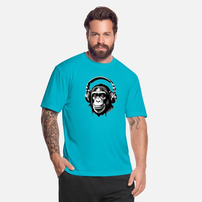 Chimpanzee wearing a headphones