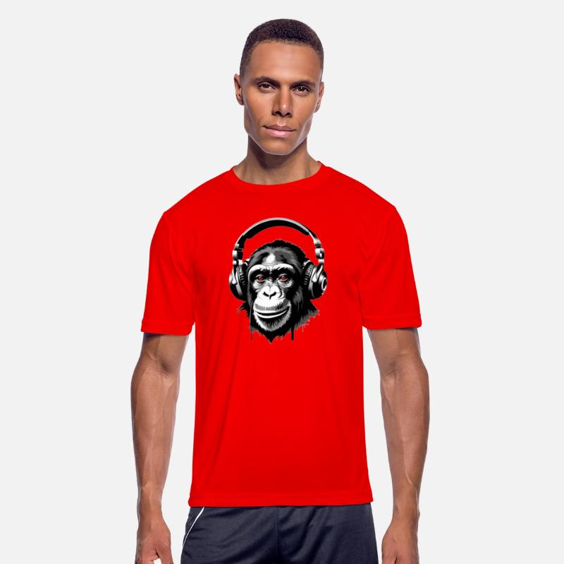 Chimpanzee wearing a headphones