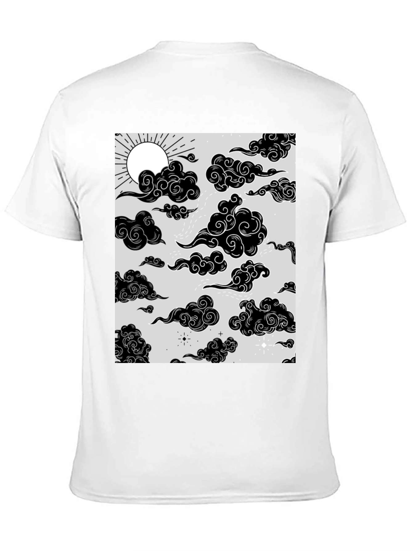 Graphic Print T-Shirt with Sun and Cloud Design