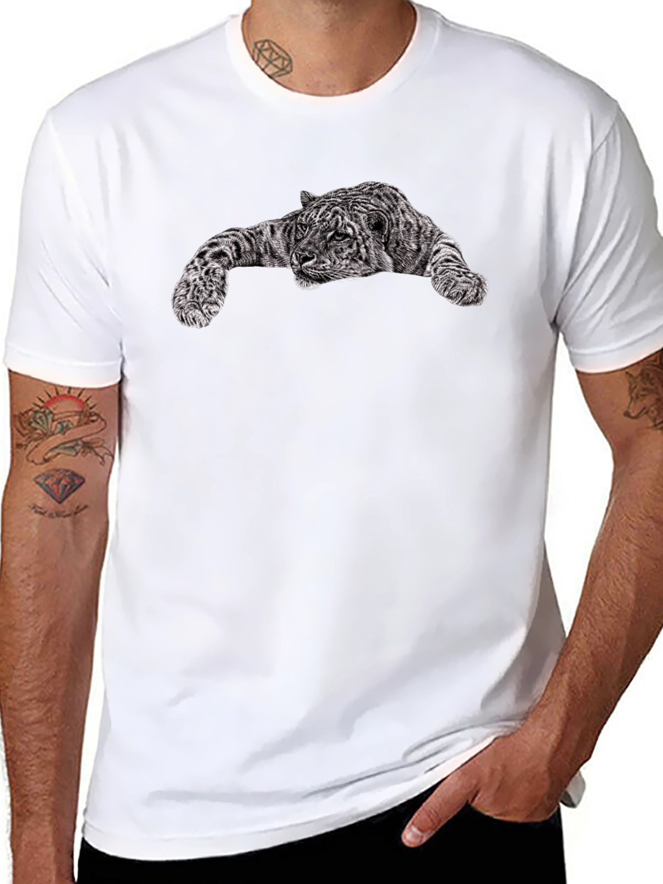 Black T-Shirt with Tiger Graphic Print