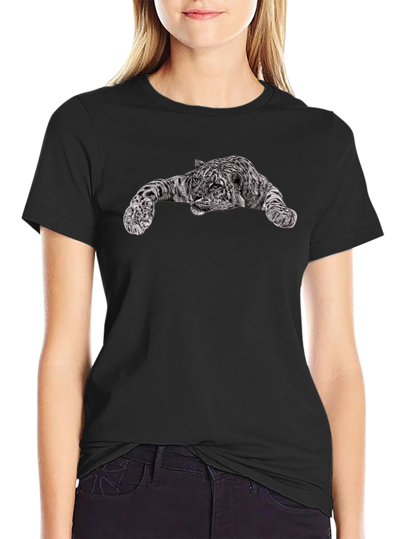 Black T-Shirt with Tiger Graphic Print