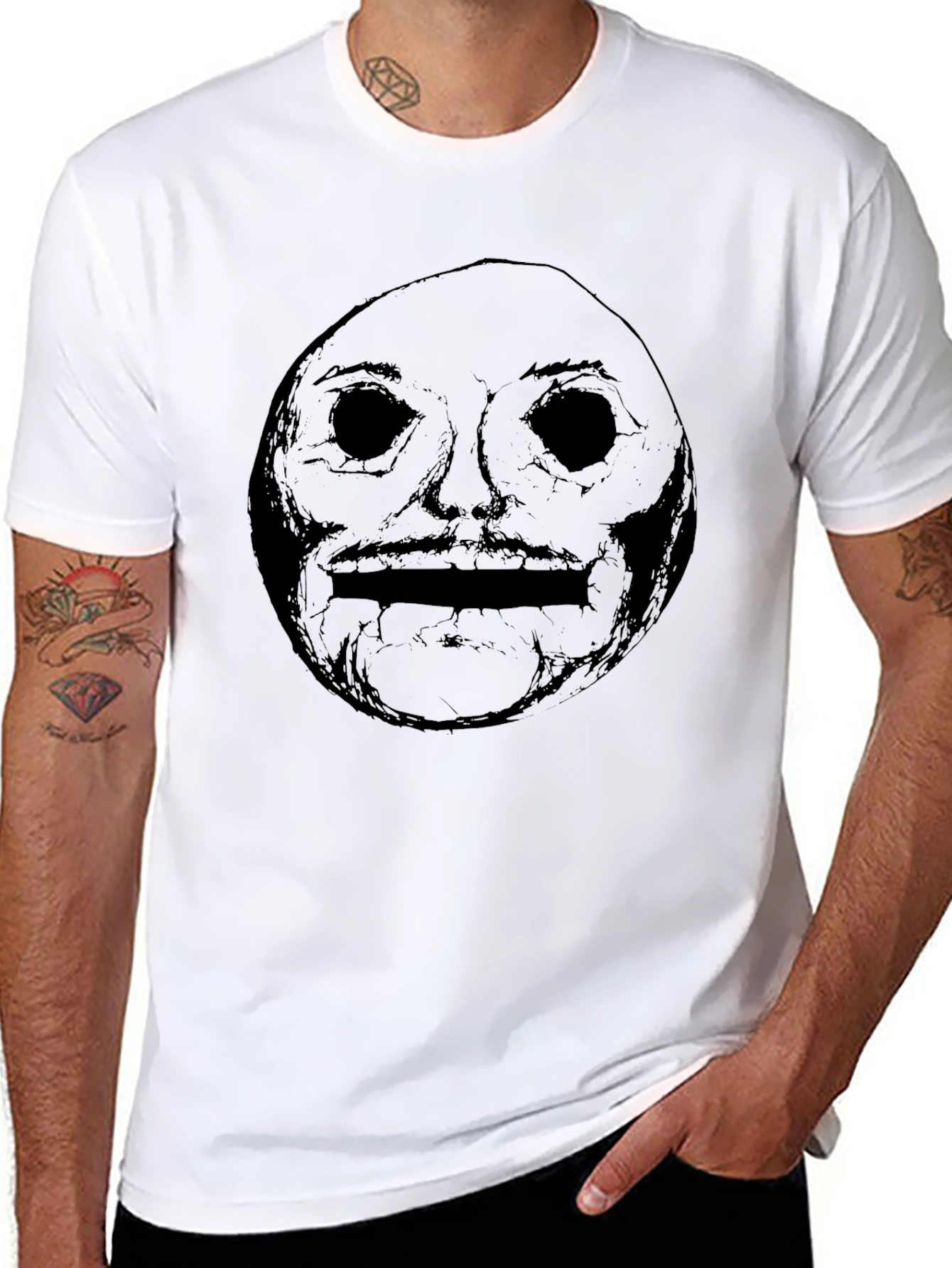 Mens Black Graphic Tee - Creepy Face Design