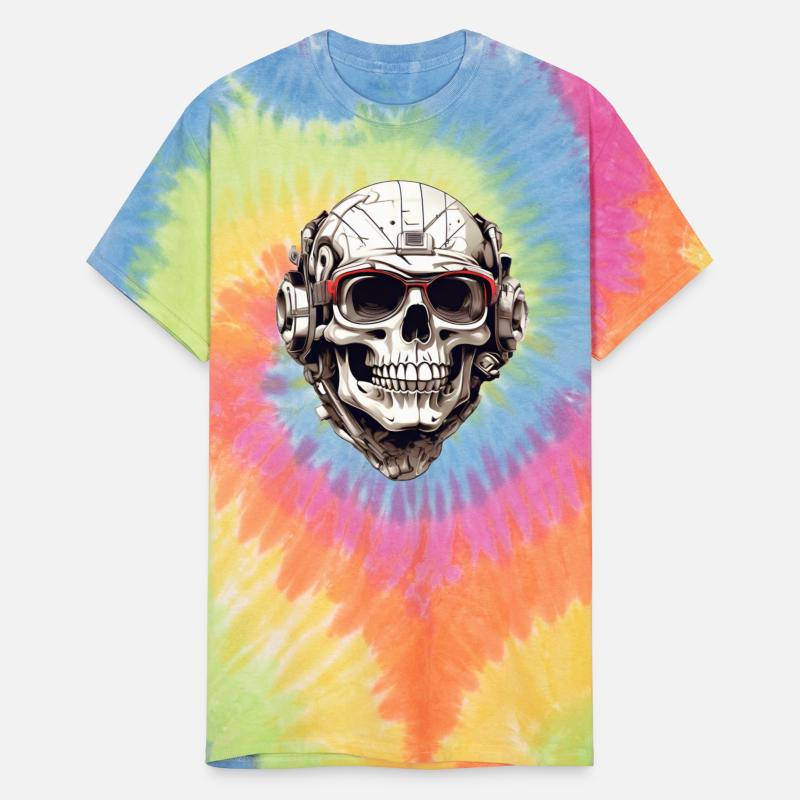 Comic skull with headset and red sunglasses