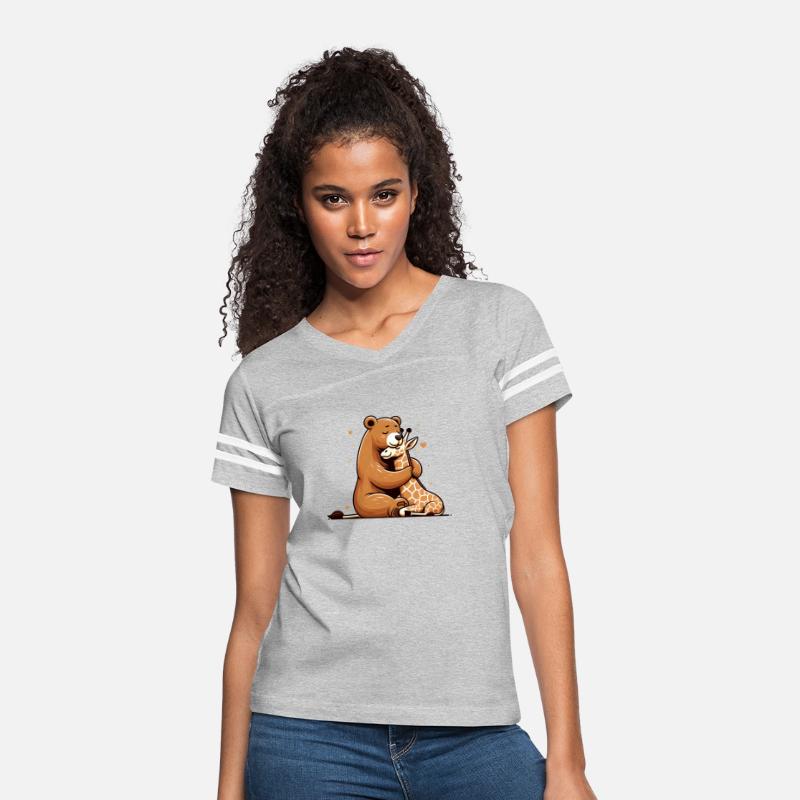 Cuddling Bear And Giraffe In Love