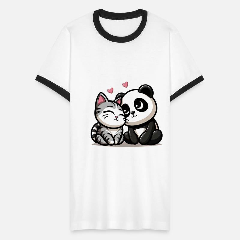Cuddling Cat And Panda In Love