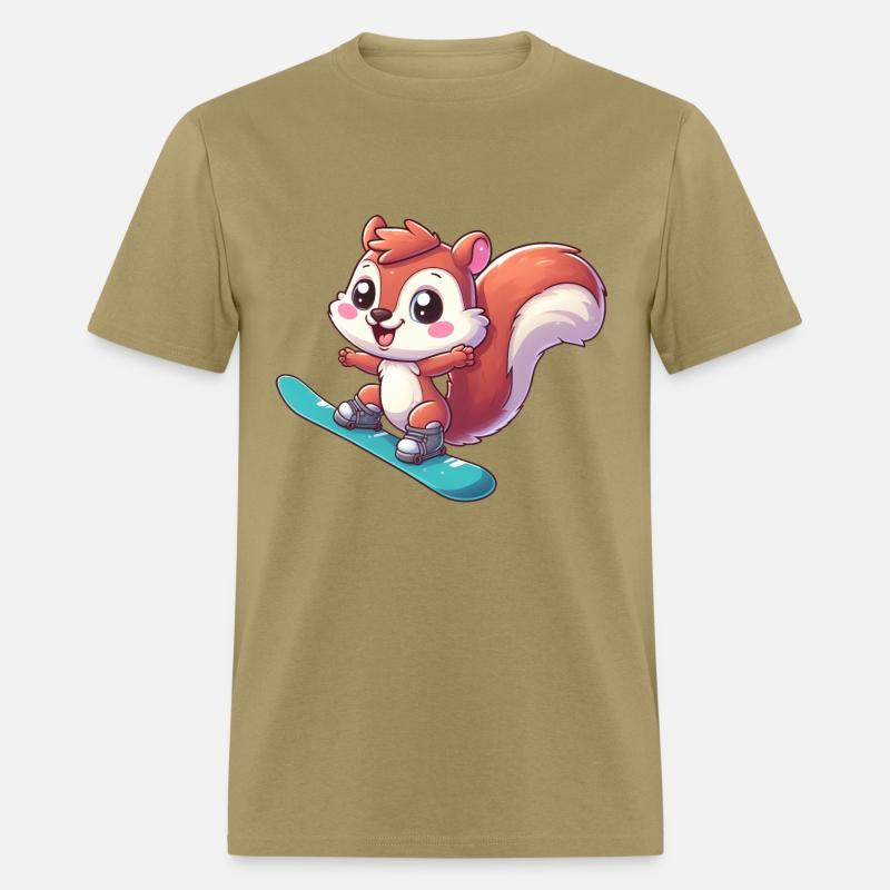 Cute Squirrel, Comic Snowboarder, Winter Vacation