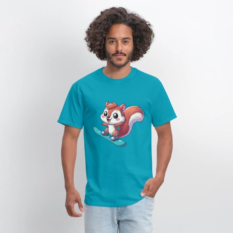 Cute Squirrel, Comic Snowboarder, Winter Vacation