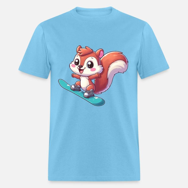Cute Squirrel, Comic Snowboarder, Winter Vacation