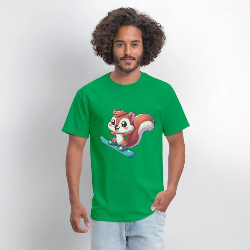 Cute Squirrel, Comic Snowboarder, Winter Vacation