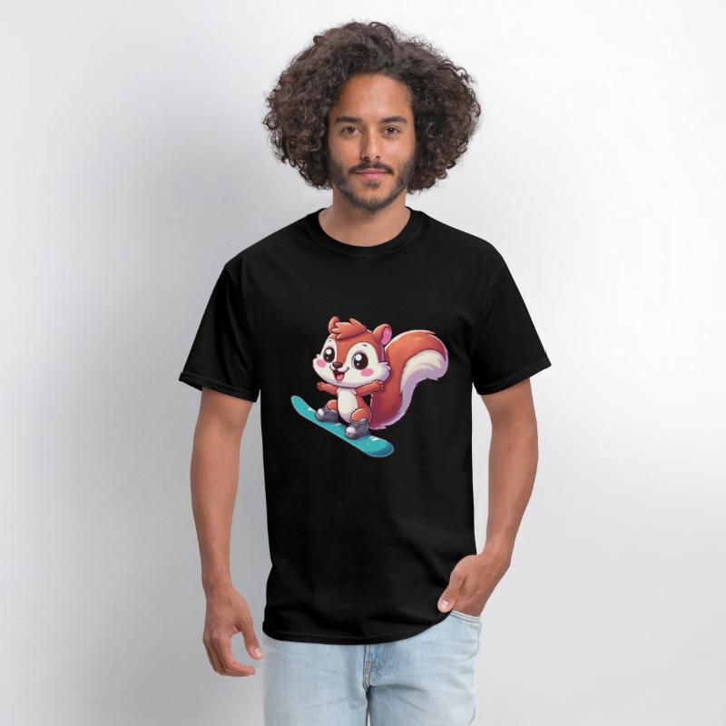 Cute Squirrel, Comic Snowboarder, Winter Vacation