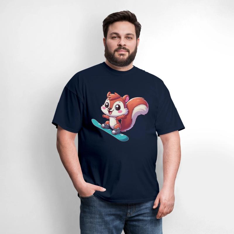 Cute Squirrel, Comic Snowboarder, Winter Vacation