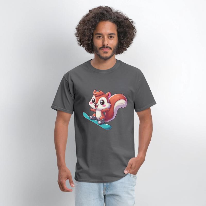 Cute Squirrel, Comic Snowboarder, Winter Vacation