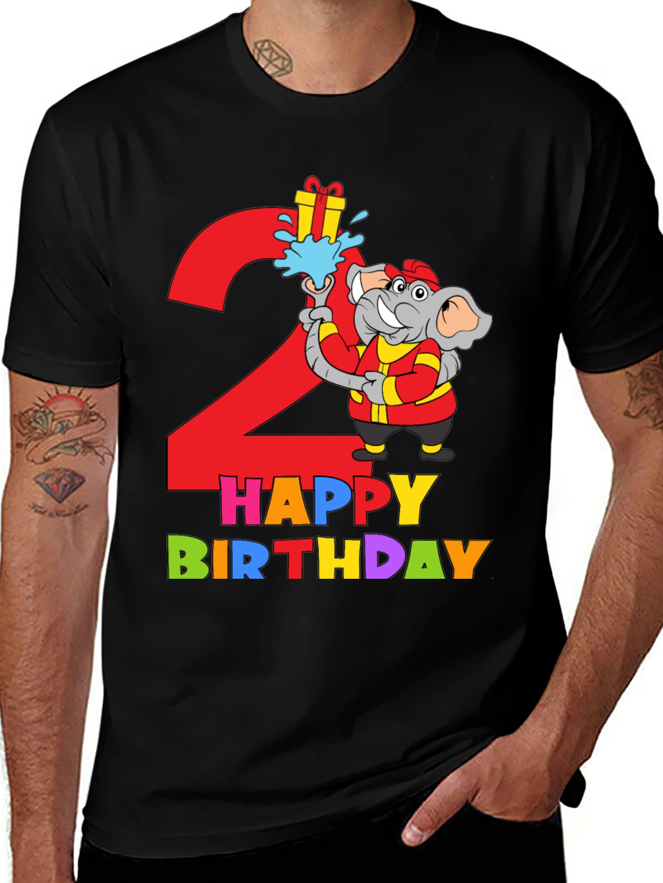 Kids 2nd Birthday Elephant Fireman T-Shirt