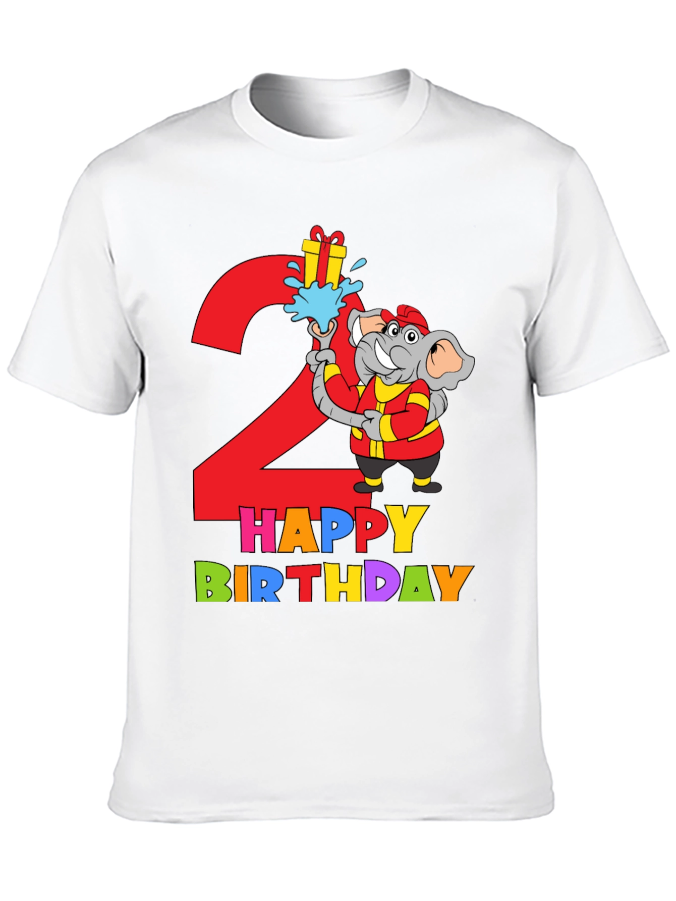 Kids 2nd Birthday Elephant Fireman T-Shirt