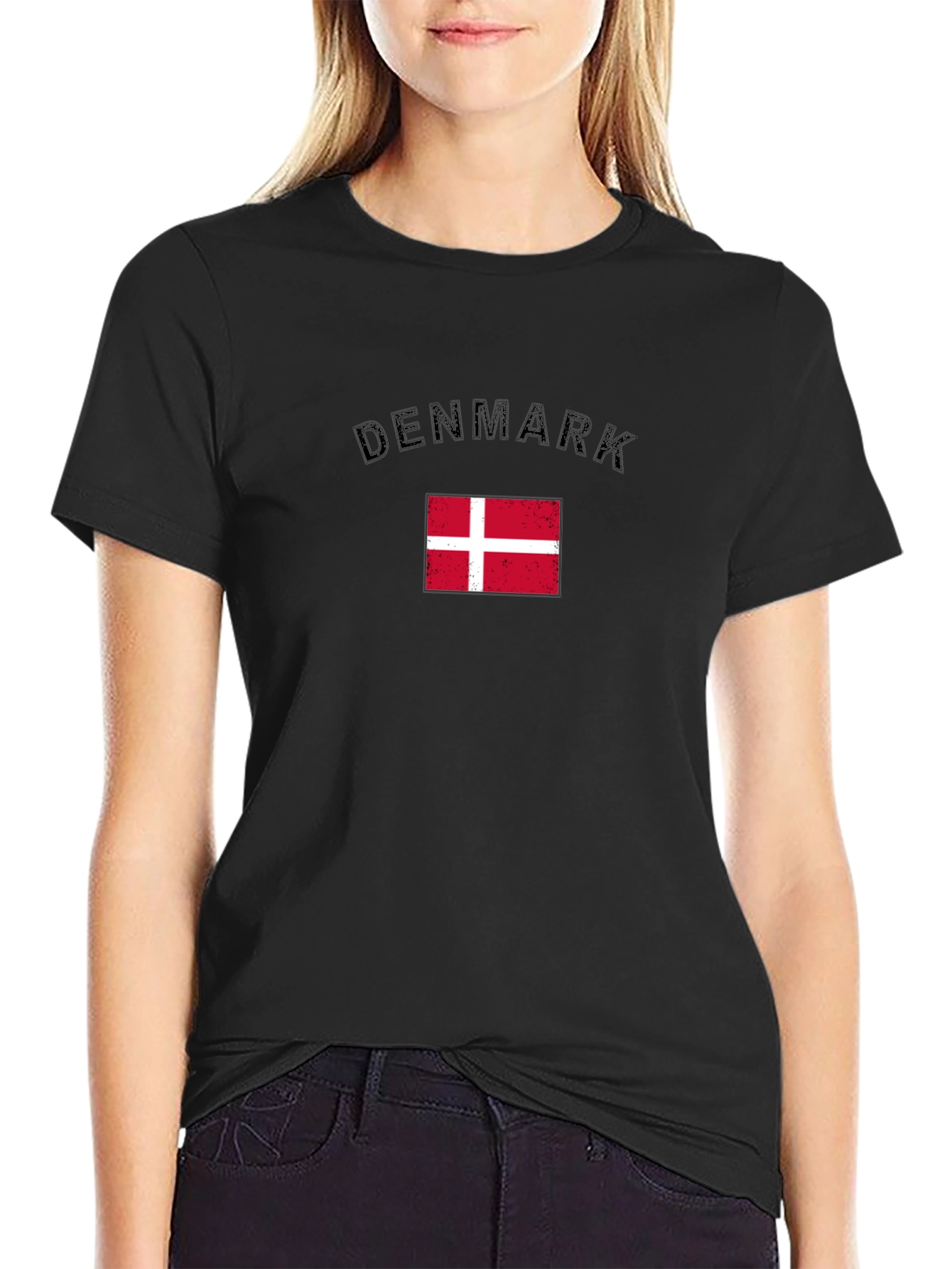 Denmark Flag T-Shirt - Black Crew Neck Tee