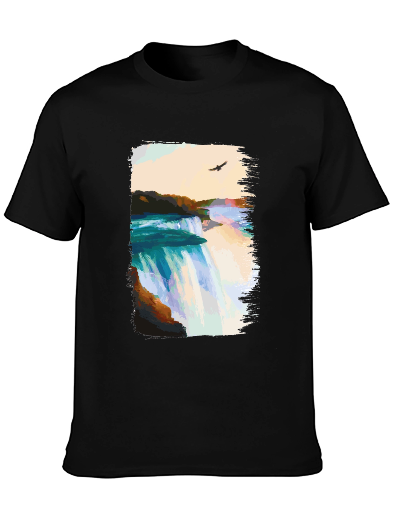Waterfall Graphic Print Black T-Shirt